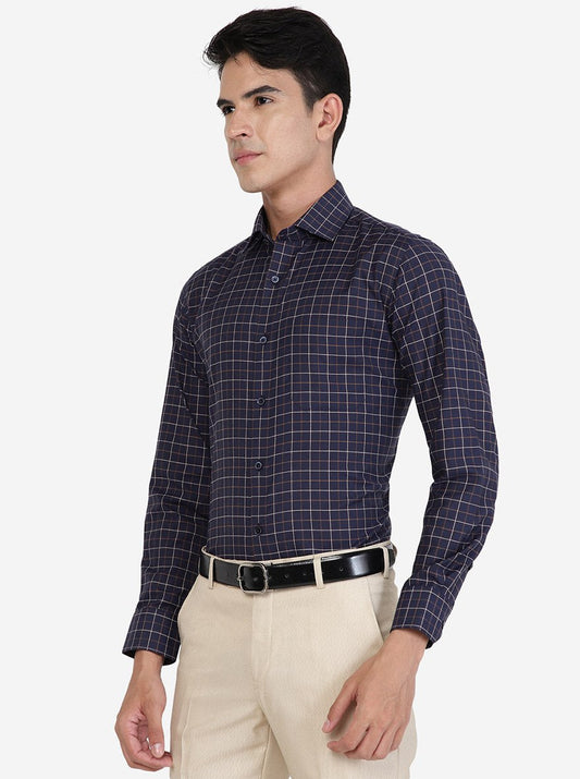 Blue Checked Slim Fit Formal Shirt | Greenfibre