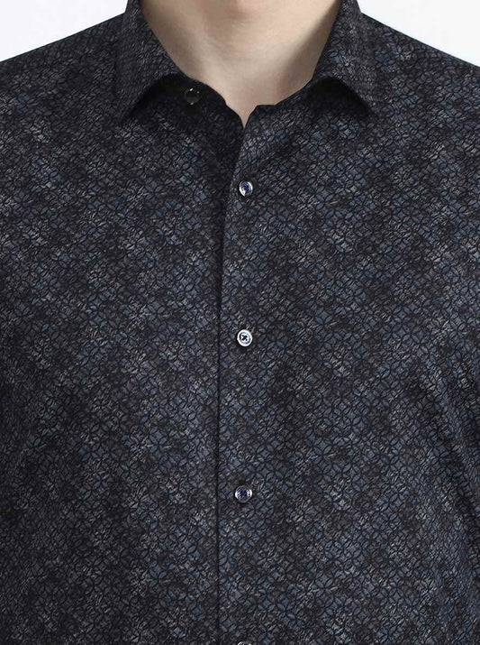 Black Printed Slim Fit Party Wear Shirt | Greenfibre