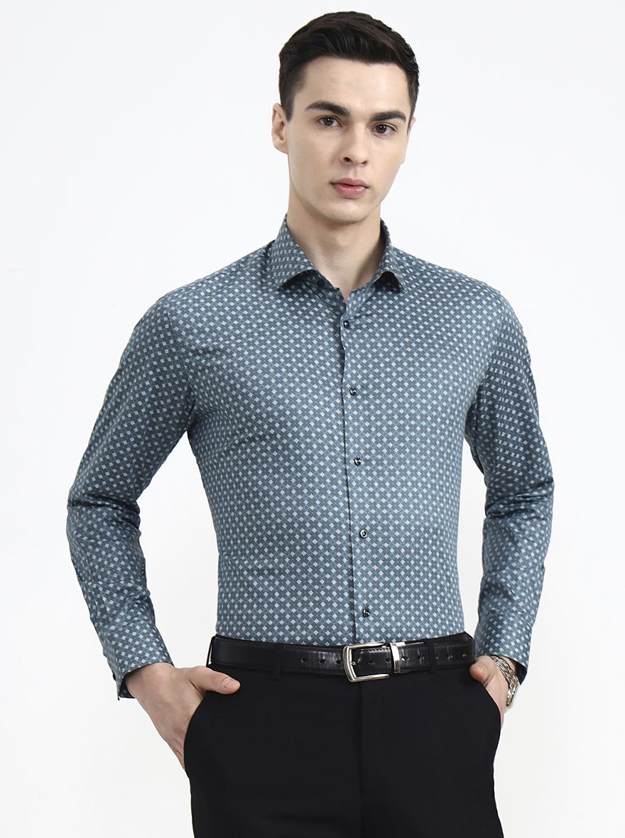 Green Printed Slim Fit Party Wear Shirt | Greenfibre