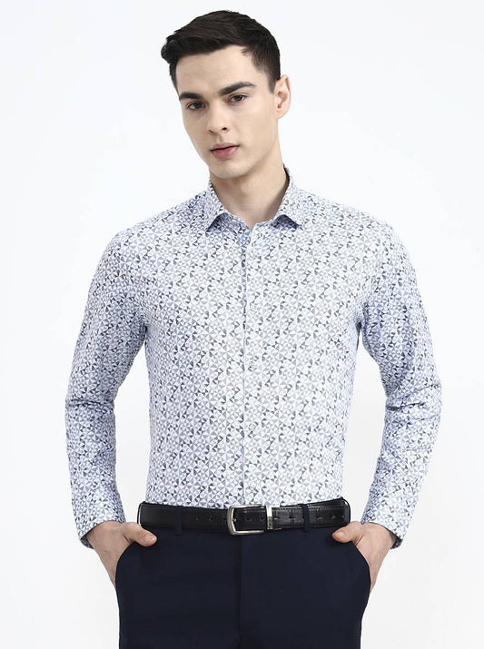 White Printed Slim Fit Party Wear Shirt | Greenfibre