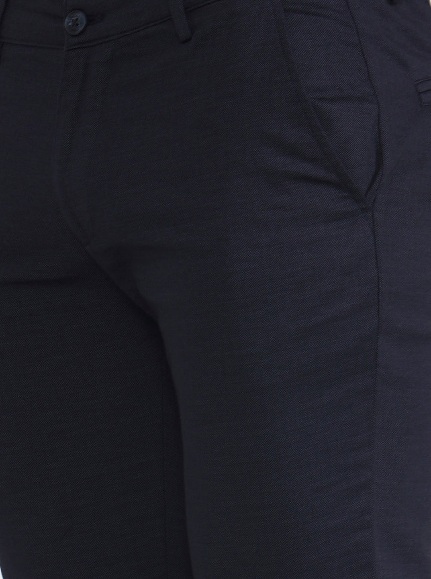 Navy Blue Solid Super Slim Fit Casual Trouser | Greenfibre
