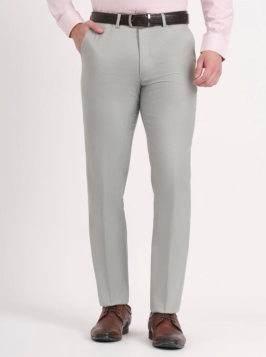 Pista Grey Solid Slim Fit Formal Trouser | Greenfibre