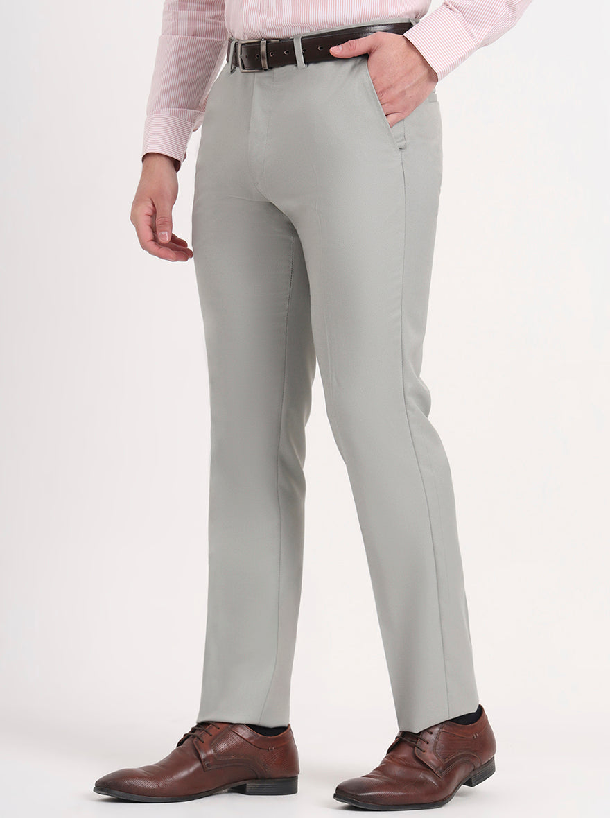 Pista Grey Solid Slim Fit Formal Trouser | Greenfibre