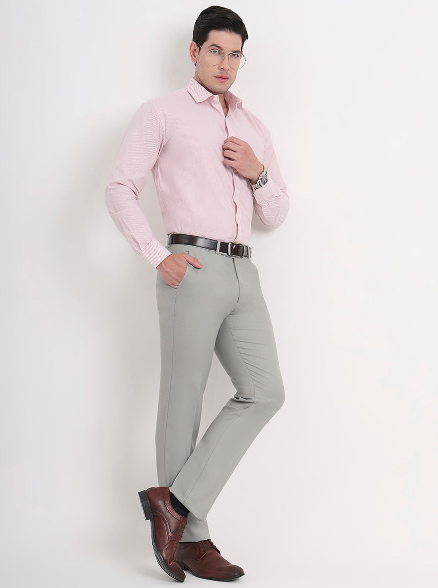 Pista Grey Solid Slim Fit Formal Trouser | Greenfibre