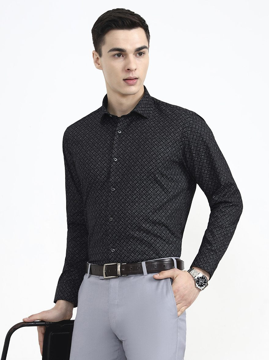 Black Printed Slim Fit Party Wear Shirt | Greenfibre
