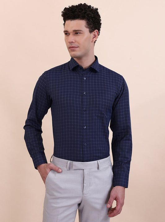 Blue Checked Slim Fit Formal Shirt | Greenfibre