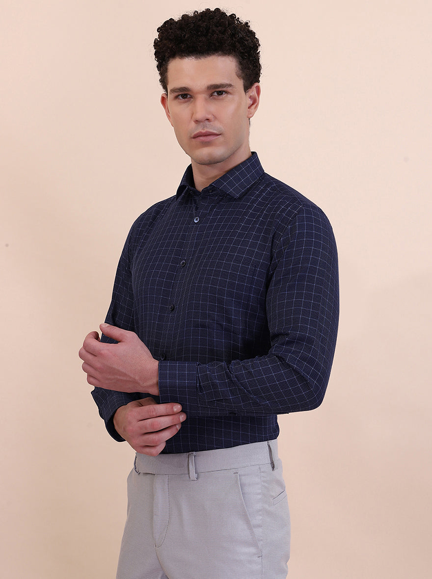 Blue Checked Slim Fit Formal Shirt | Greenfibre