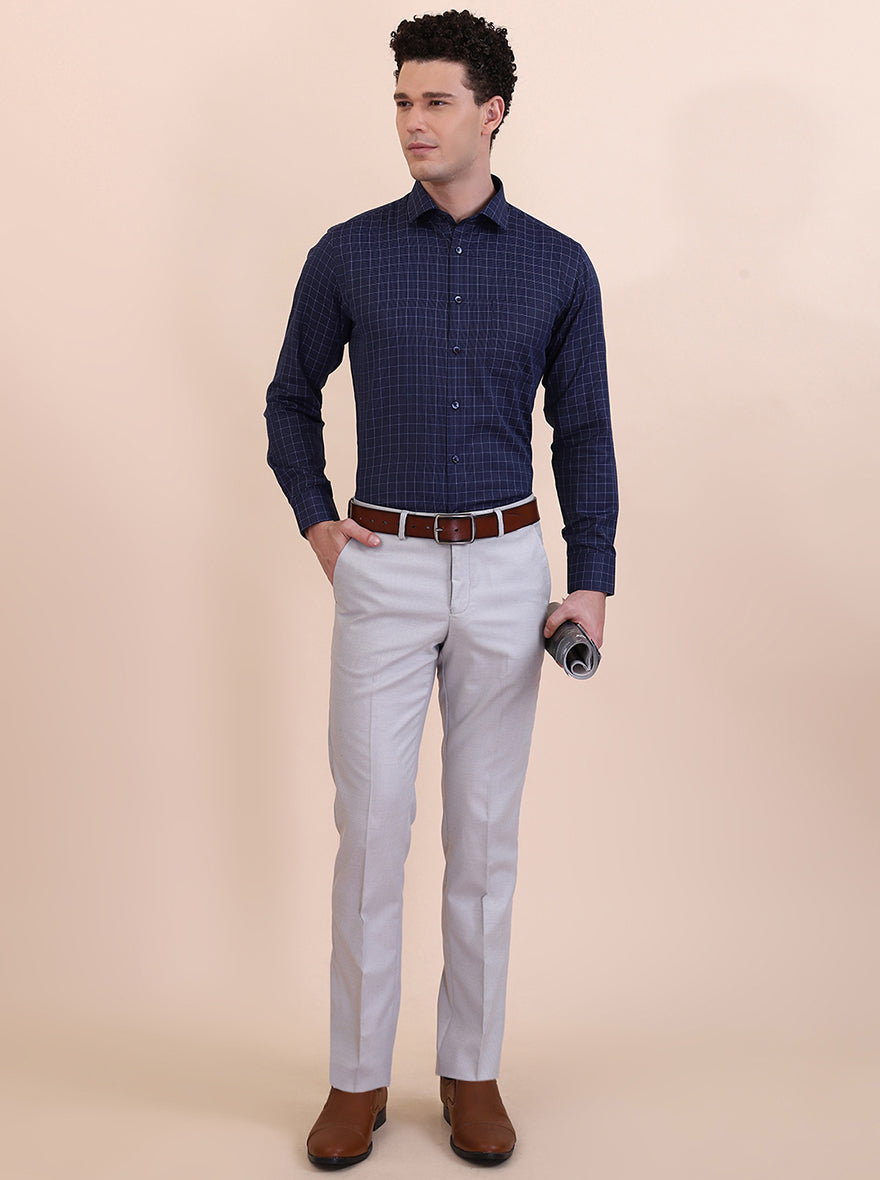 Blue Checked Slim Fit Formal Shirt | Greenfibre