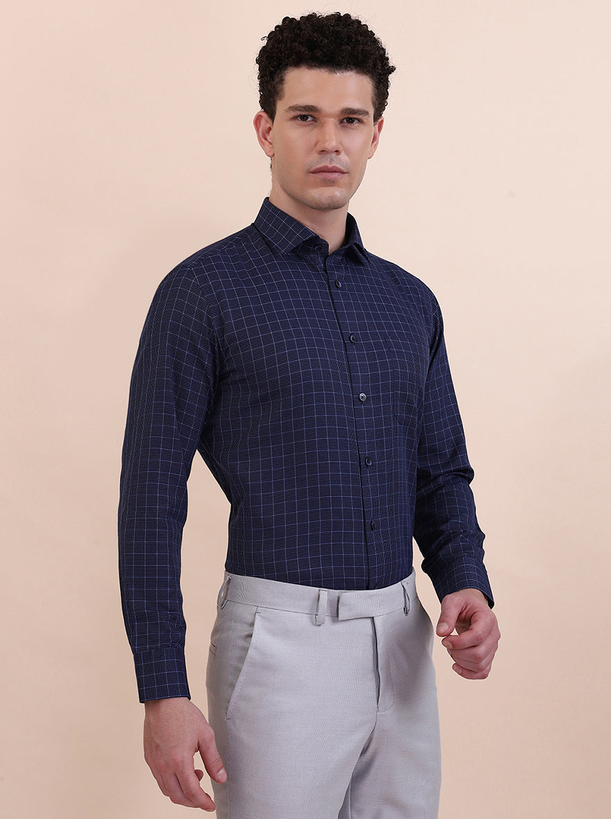 Blue Checked Slim Fit Formal Shirt | Greenfibre