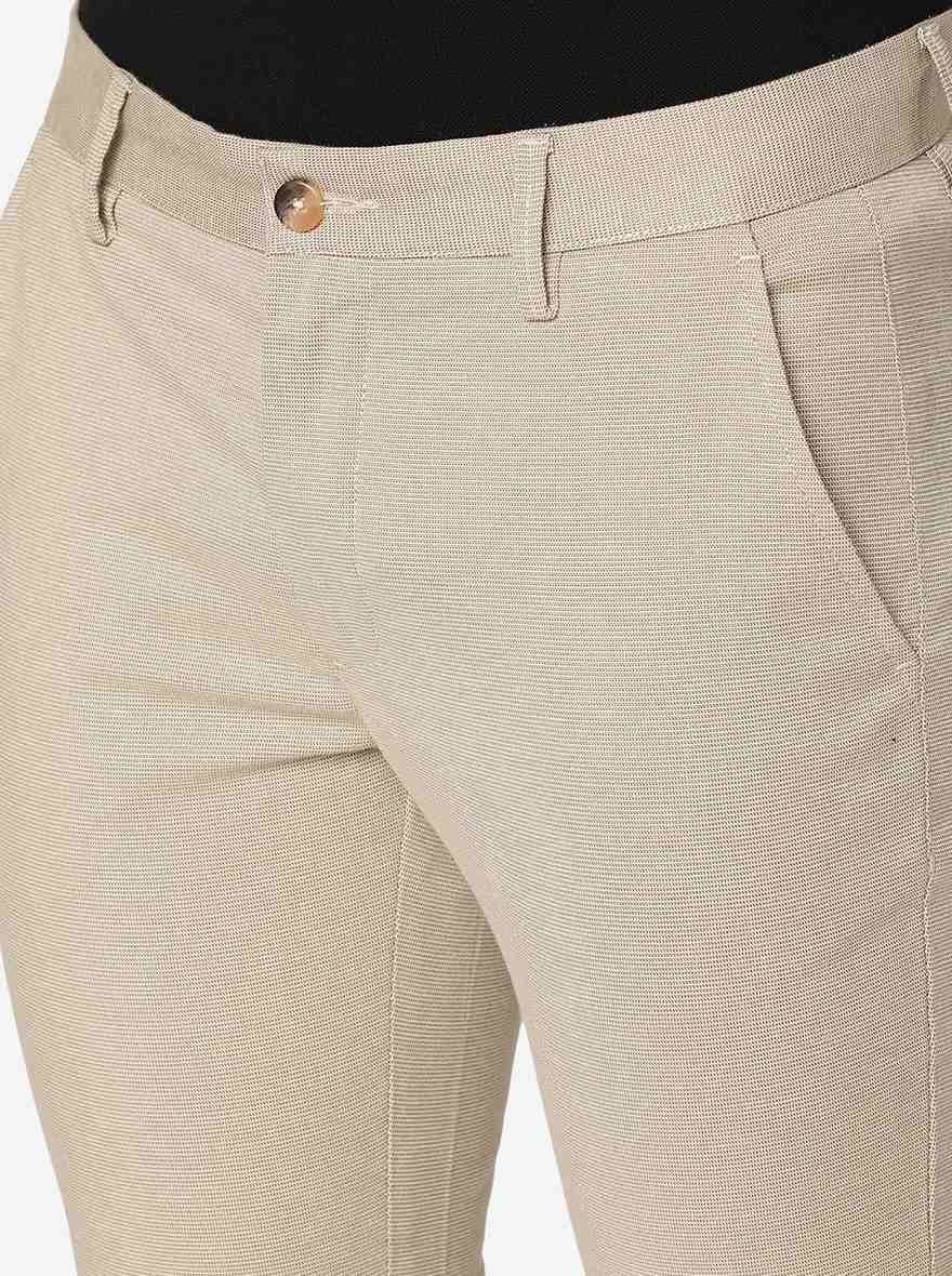 Cream Solid Super Slim Fit Casual Trouser | Greenfibre