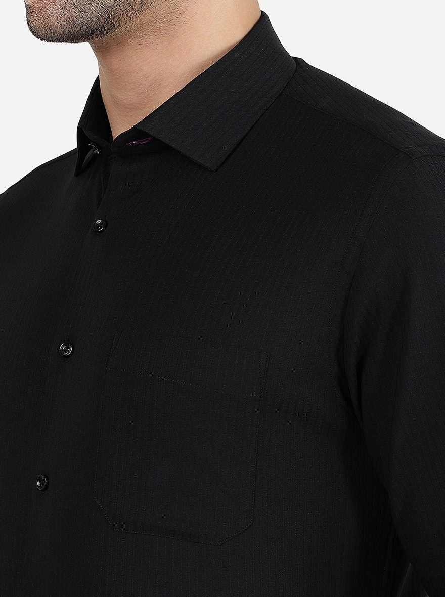 Black Striped Slim Fit Party Wear Shirt | Greenfibre