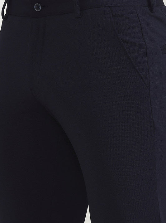 Navy Blue Solid Slim Fit Club Wear Trouser | Greenfibre