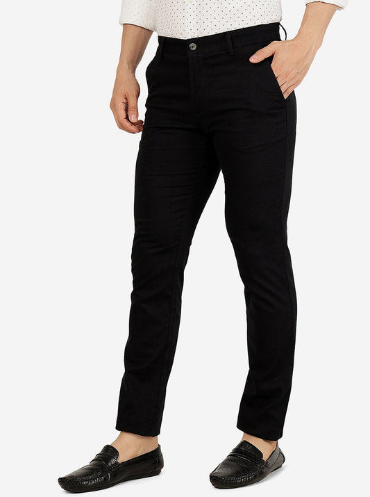 Black Solid Super Slim Fit Casual Trouser | Greenfibre