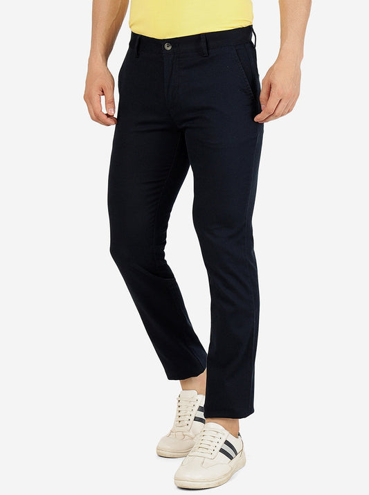 Navy Blue Solid Super Slim Fit Casual Trouser | Greenfibre