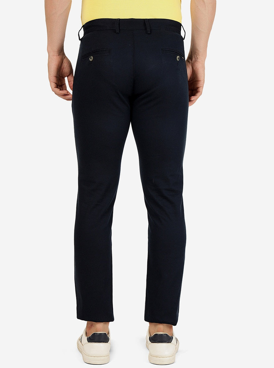 Navy Blue Solid Super Slim Fit Casual Trouser | Greenfibre