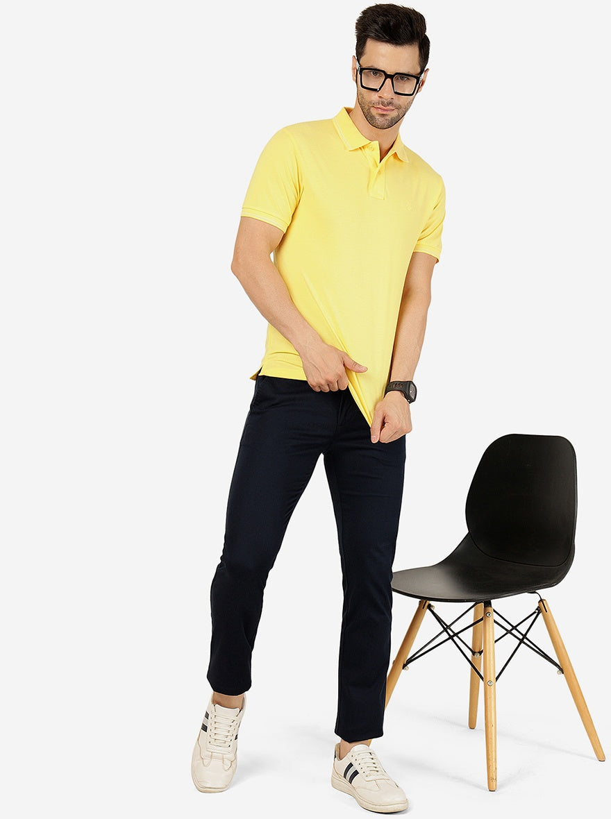 Navy Blue Solid Super Slim Fit Casual Trouser | Greenfibre