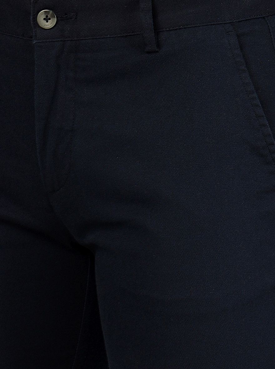 Navy Blue Solid Super Slim Fit Casual Trouser | Greenfibre