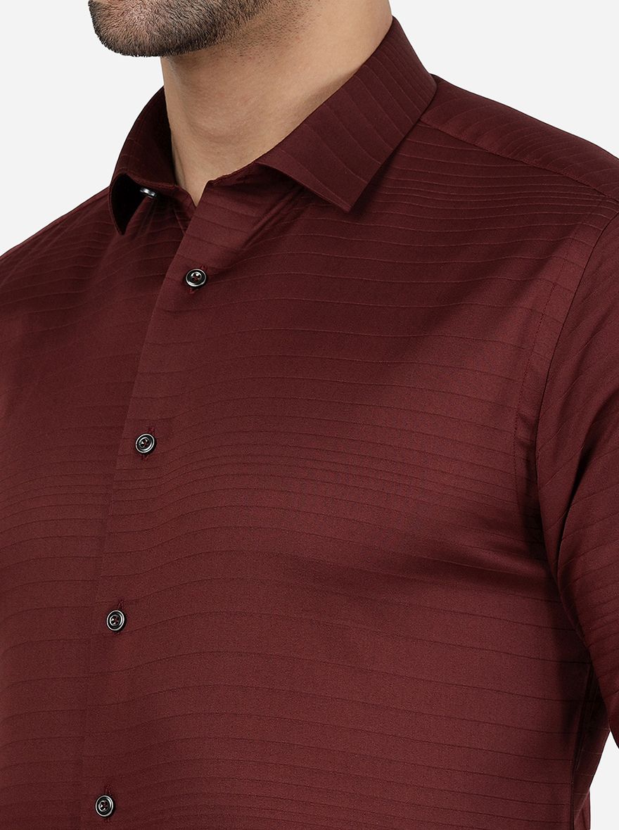 Maroon Striped Slim Fit Party Wear Shirt | Greenfibre