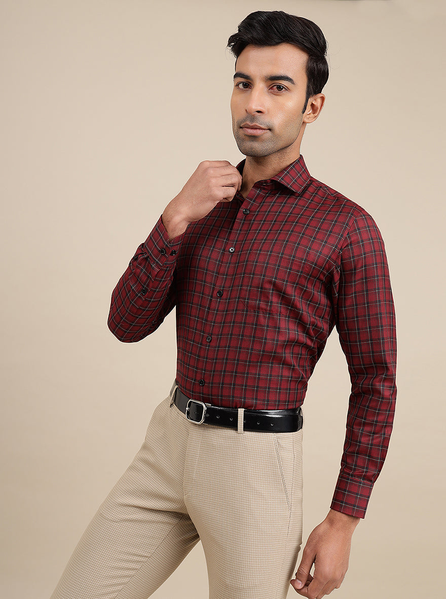 Red Checked Slim Fit Formal Shirt | Greenfibre