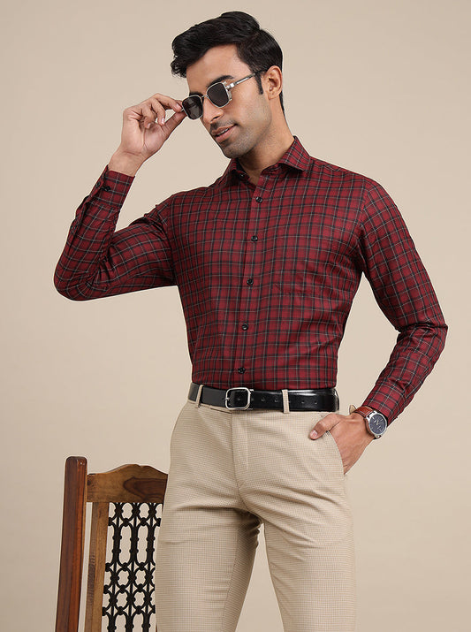 Red Checked Slim Fit Formal Shirt | Greenfibre