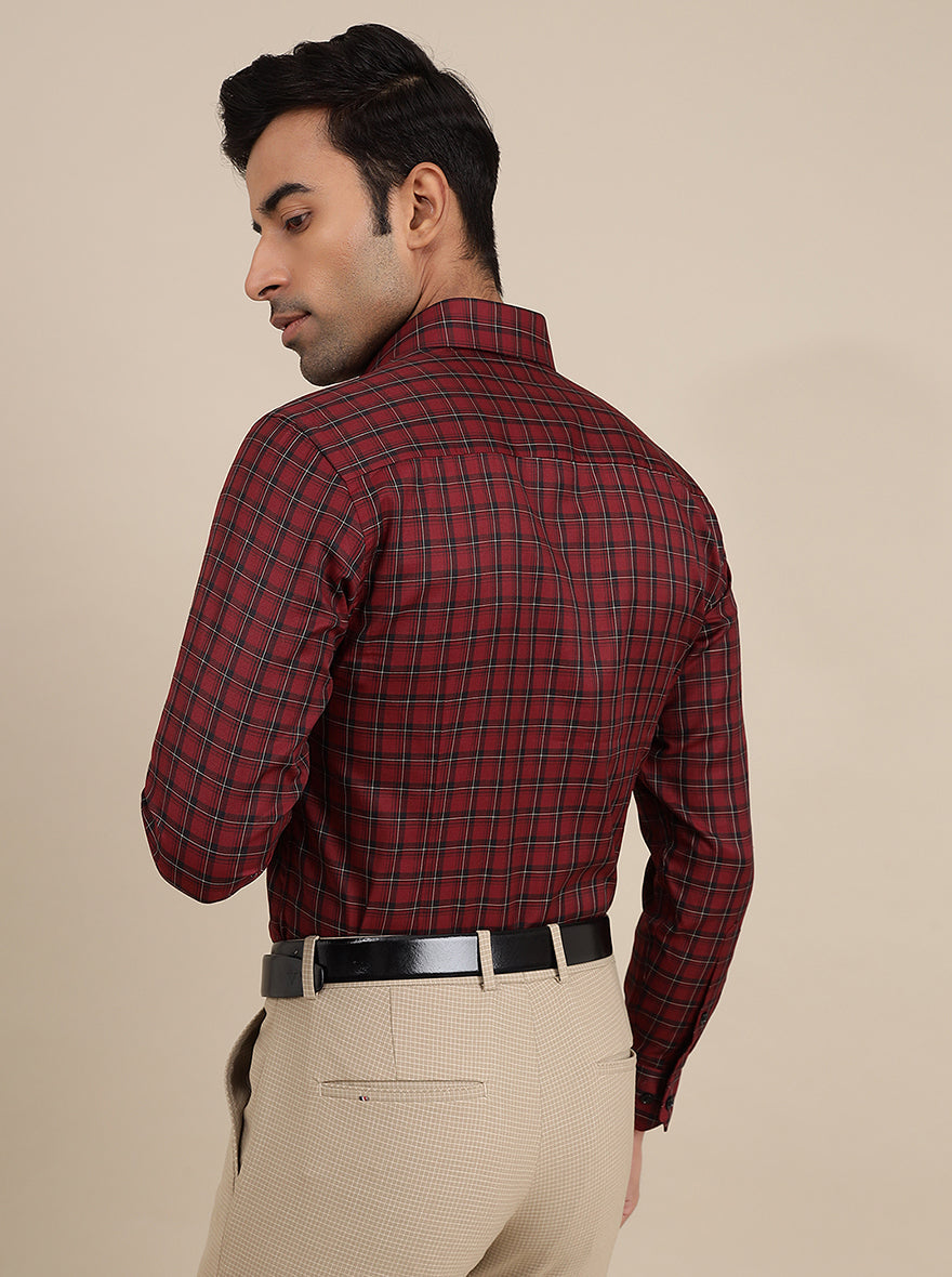 Red Checked Slim Fit Formal Shirt | Greenfibre