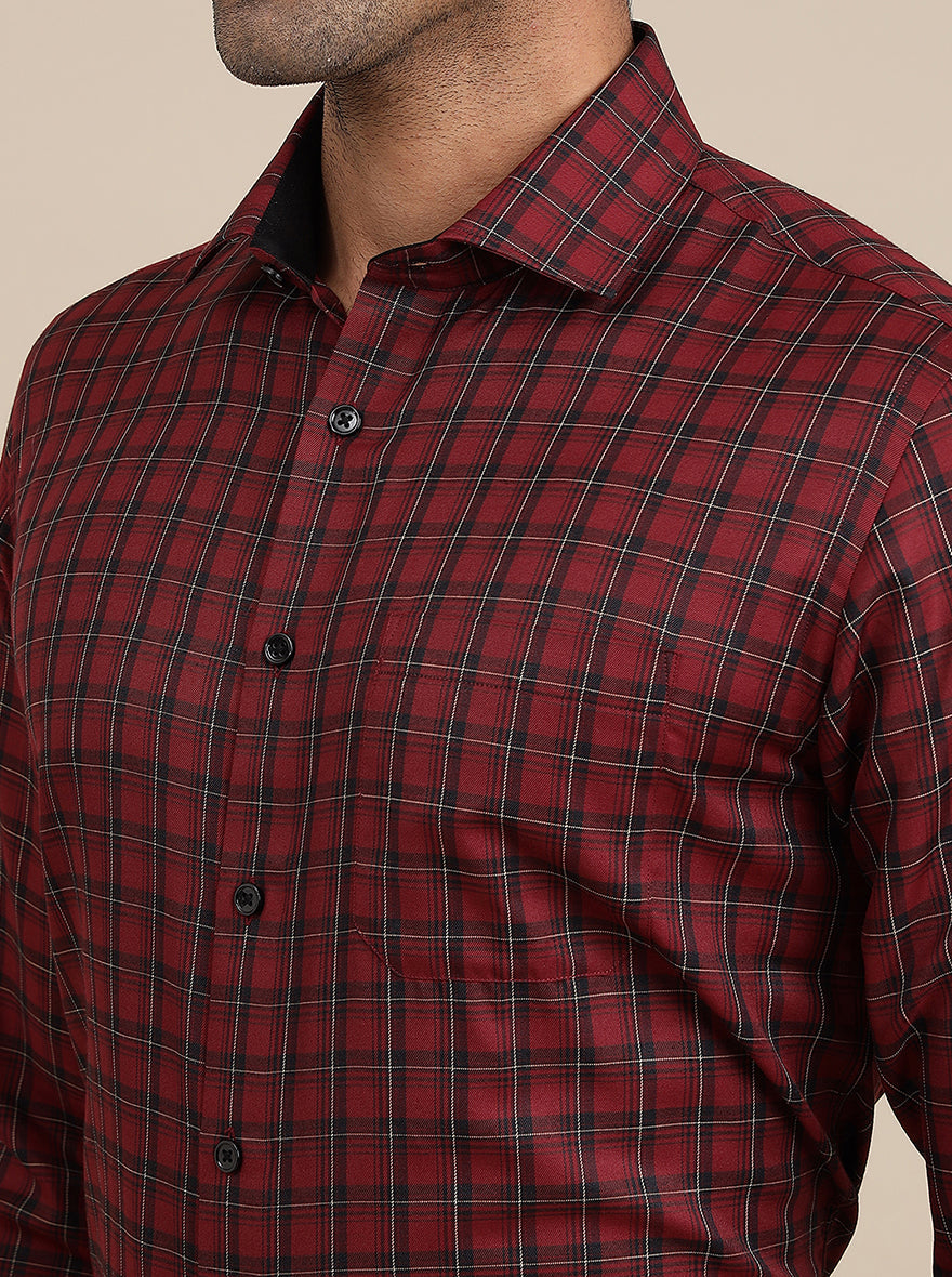 Red Checked Slim Fit Formal Shirt | Greenfibre