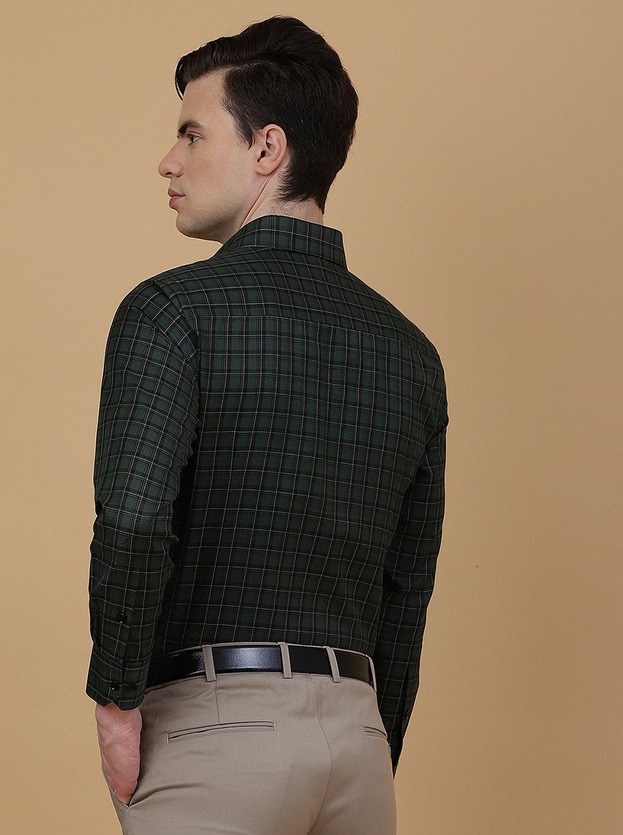 Green Checked Slim Fit Formal Shirt | Greenfibre