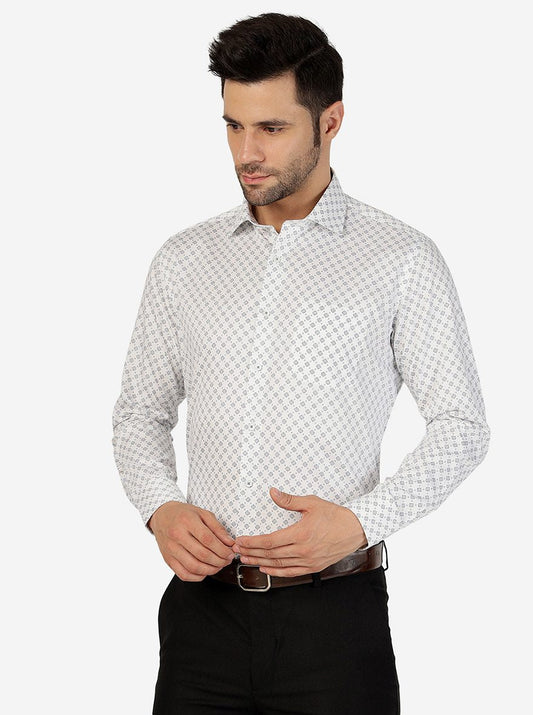 White Printed Slim Fit Formal Shirt | Greenfibre