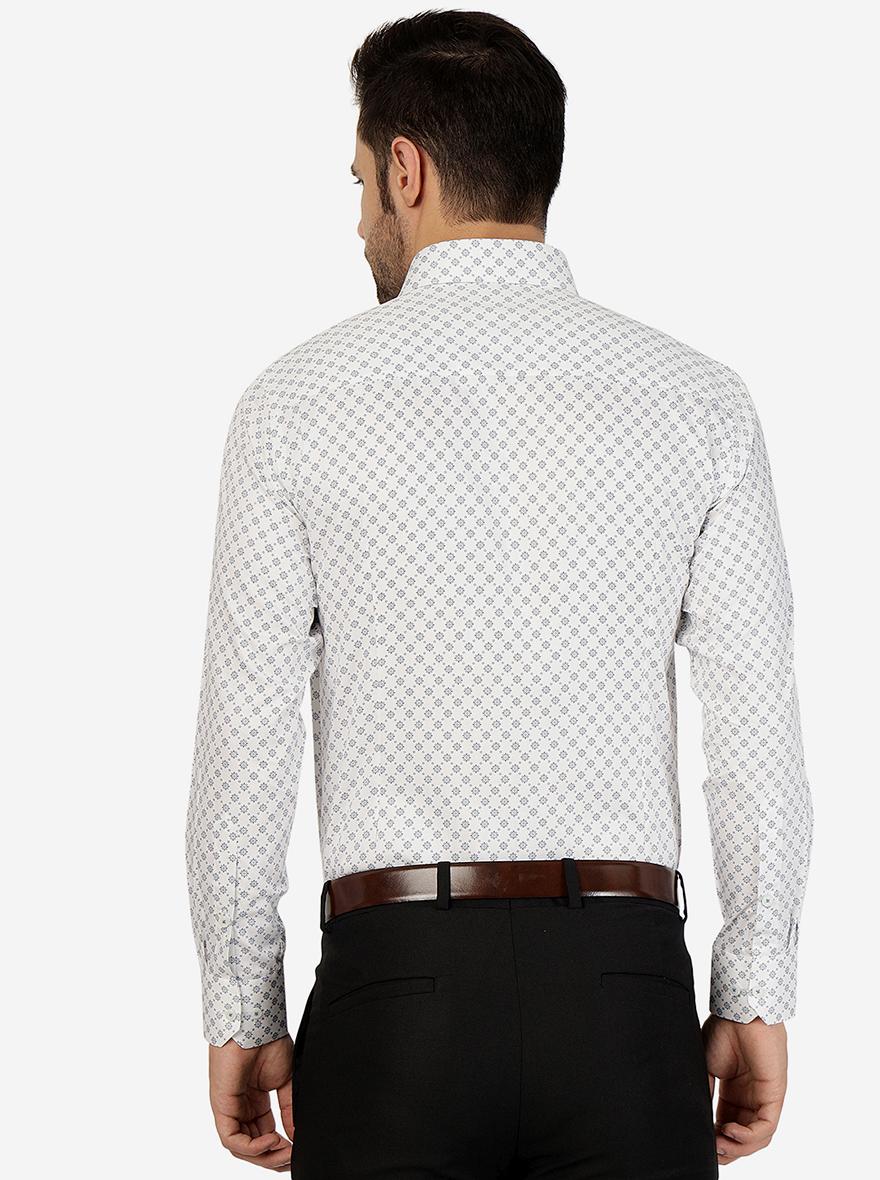 White Printed Slim Fit Formal Shirt | Greenfibre