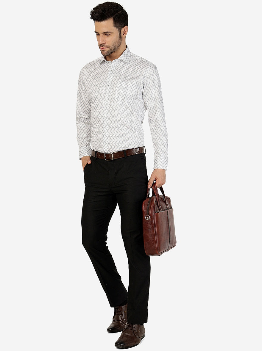 White Printed Slim Fit Formal Shirt | Greenfibre