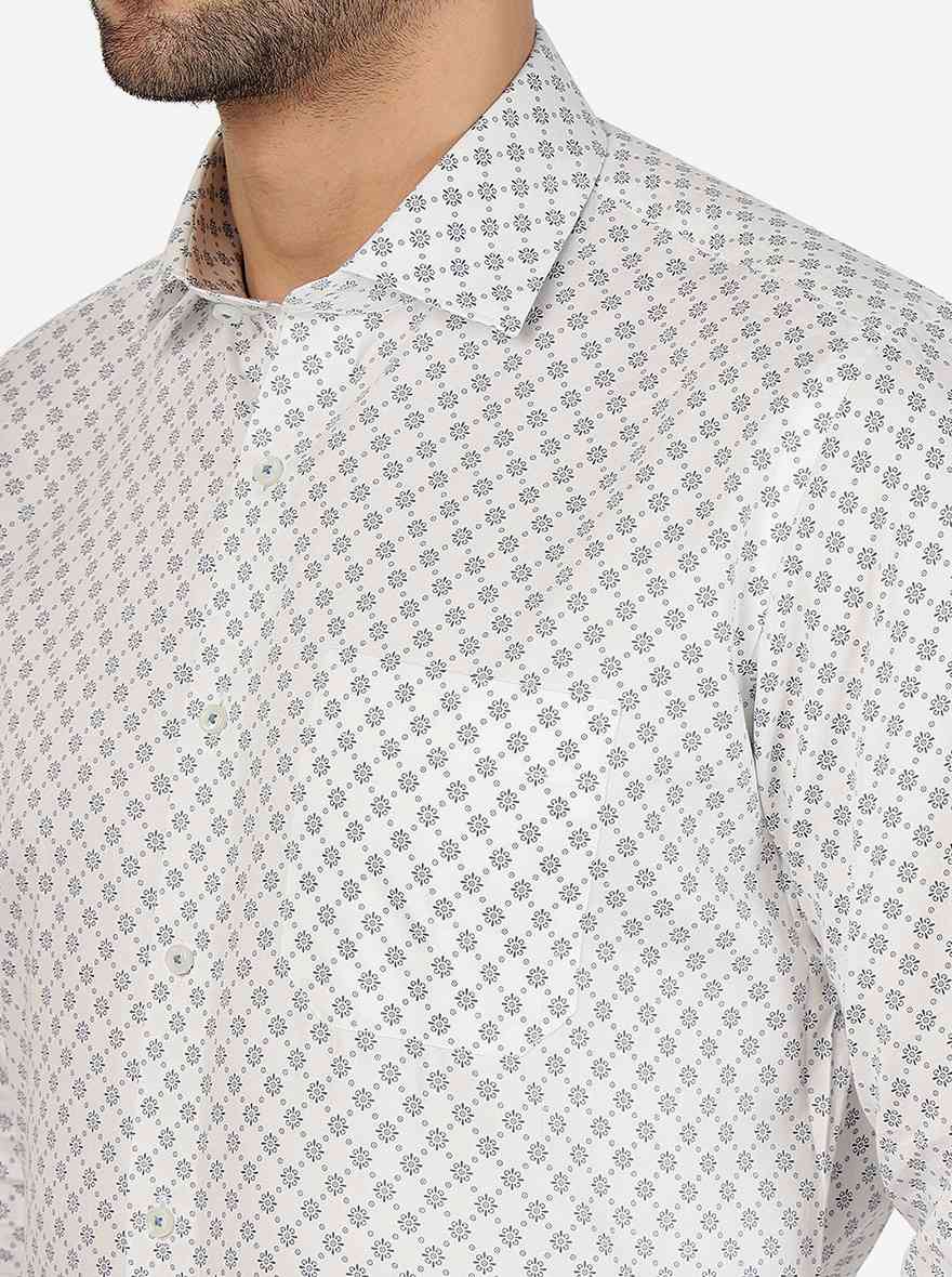 White Printed Slim Fit Formal Shirt | Greenfibre