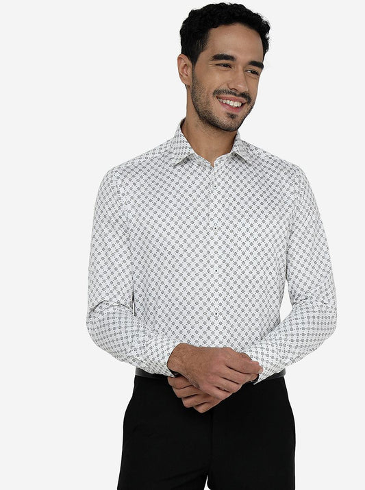 White Printed Slim Fit Formal Shirt | Greenfibre