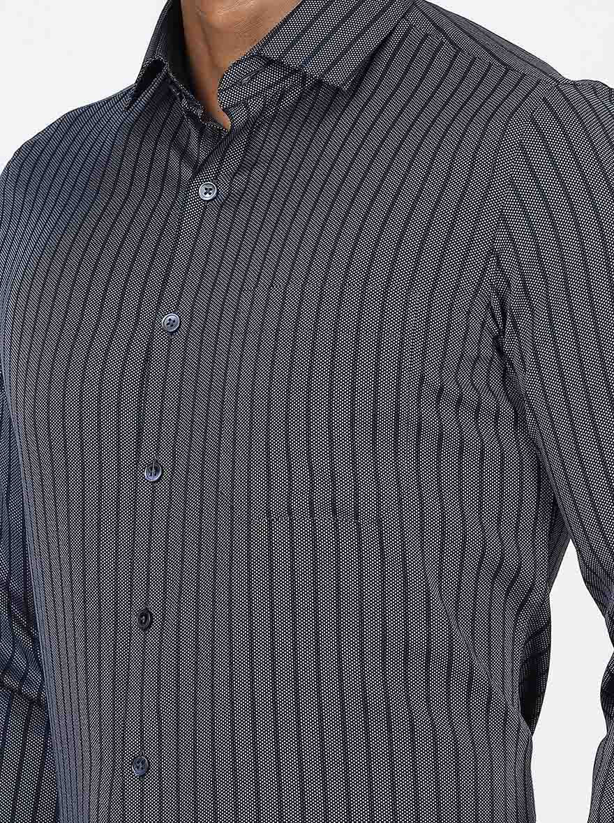 Navy Blue Striped Slim Fit Formal Shirt | Greenfibre