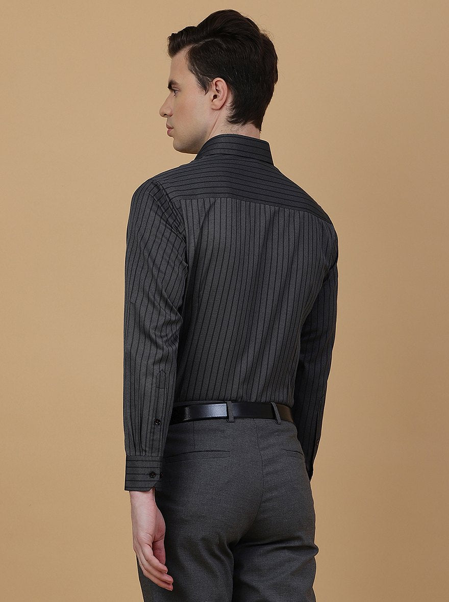 Dark Grey Striped Slim Fit Formal Shirt | Greenfibre