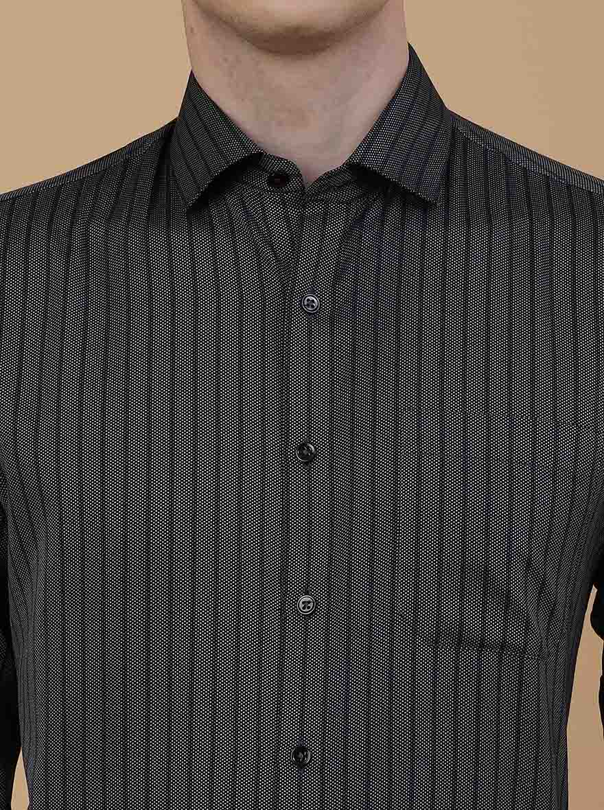 Dark Grey Striped Slim Fit Formal Shirt | Greenfibre