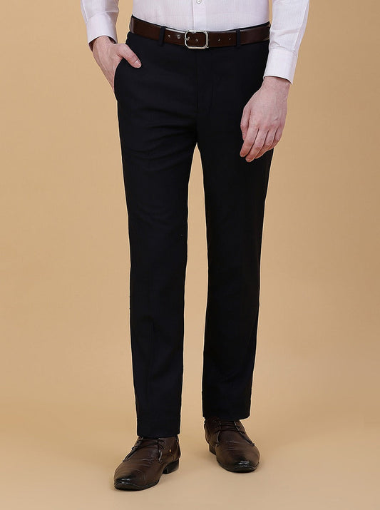 Navy Blue Solid Slim Fit Formal Trouser | Greenfibre