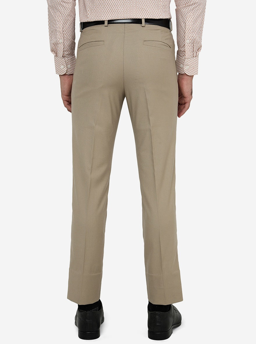 Beige Solid Super Slim Fit Formal Trouser | Greenfibre