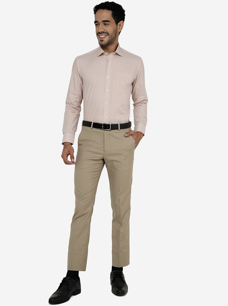 Beige Solid Super Slim Fit Formal Trouser | Greenfibre