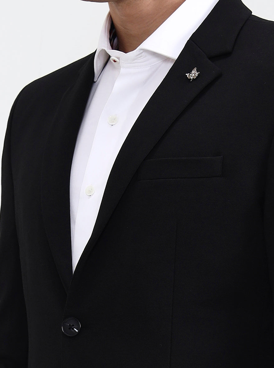 Black Solid Regular Fit Blazer | Greenfibre