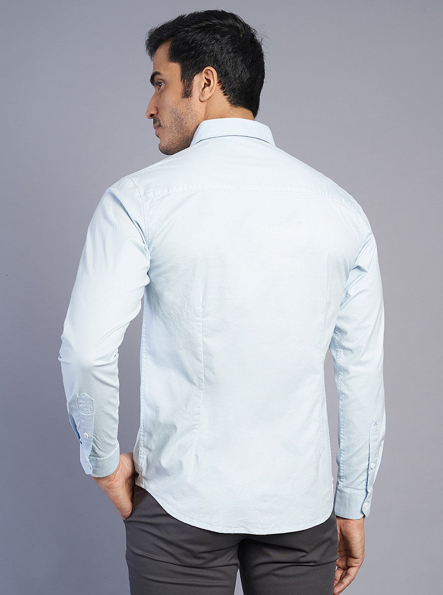 Light Blue Solid Slim Fit Casual Shirt | Greenfibre