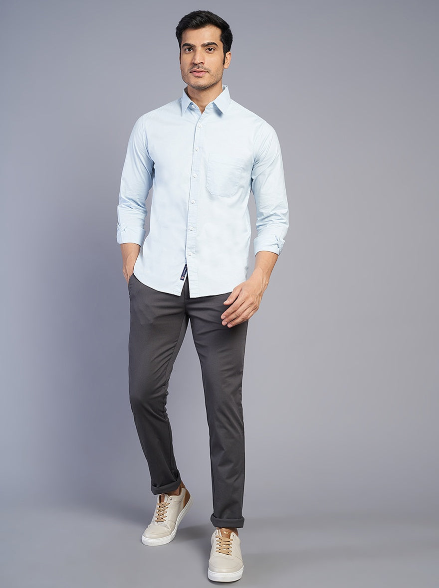 Light Blue Solid Slim Fit Casual Shirt | Greenfibre