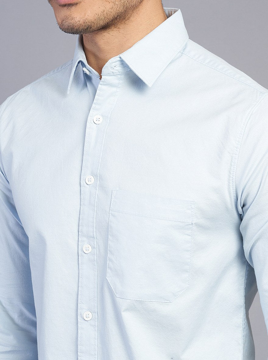 Light Blue Solid Slim Fit Casual Shirt | Greenfibre