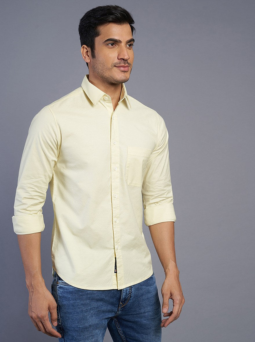 Yellow Solid Slim Fit Casual Shirt | Greenfibre