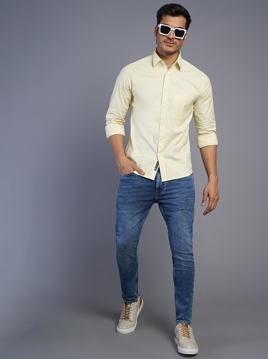 Yellow Solid Slim Fit Casual Shirt | Greenfibre