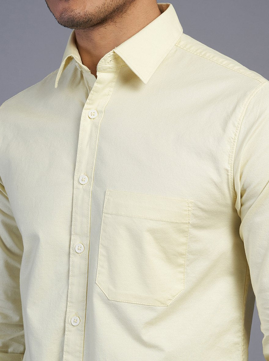 Yellow Solid Slim Fit Casual Shirt | Greenfibre