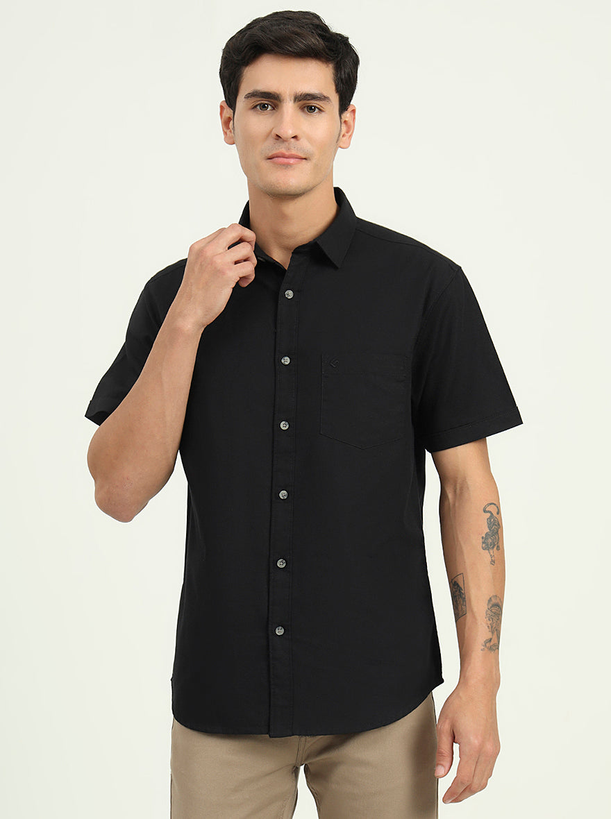 Black Solid Slim Fit Casual Shirt | Greenfibre