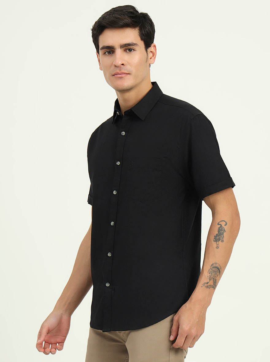 Black Solid Slim Fit Casual Shirt | Greenfibre