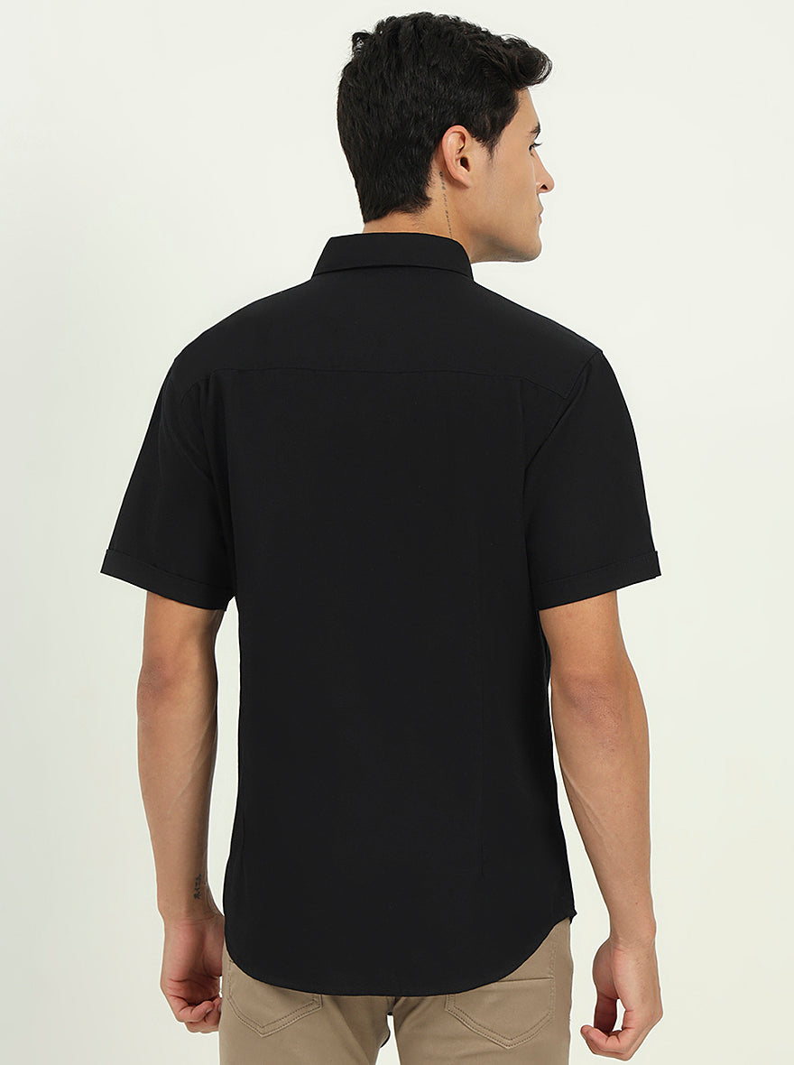 Black Solid Slim Fit Casual Shirt | Greenfibre
