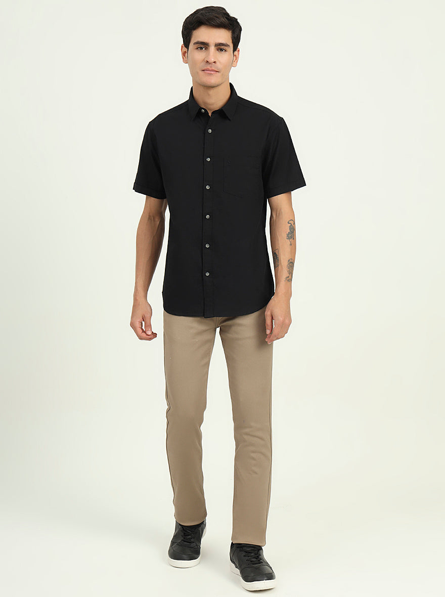 Black Solid Slim Fit Casual Shirt | Greenfibre