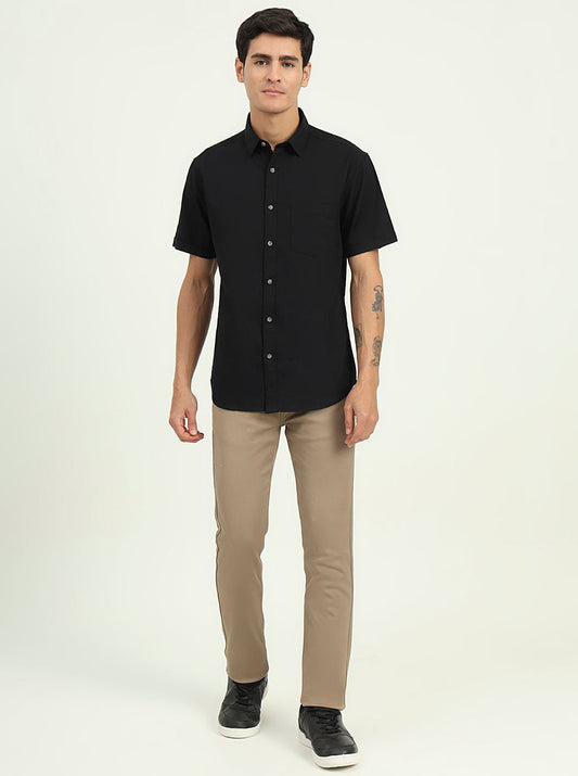 Black Solid Slim Fit Casual Shirt | Greenfibre